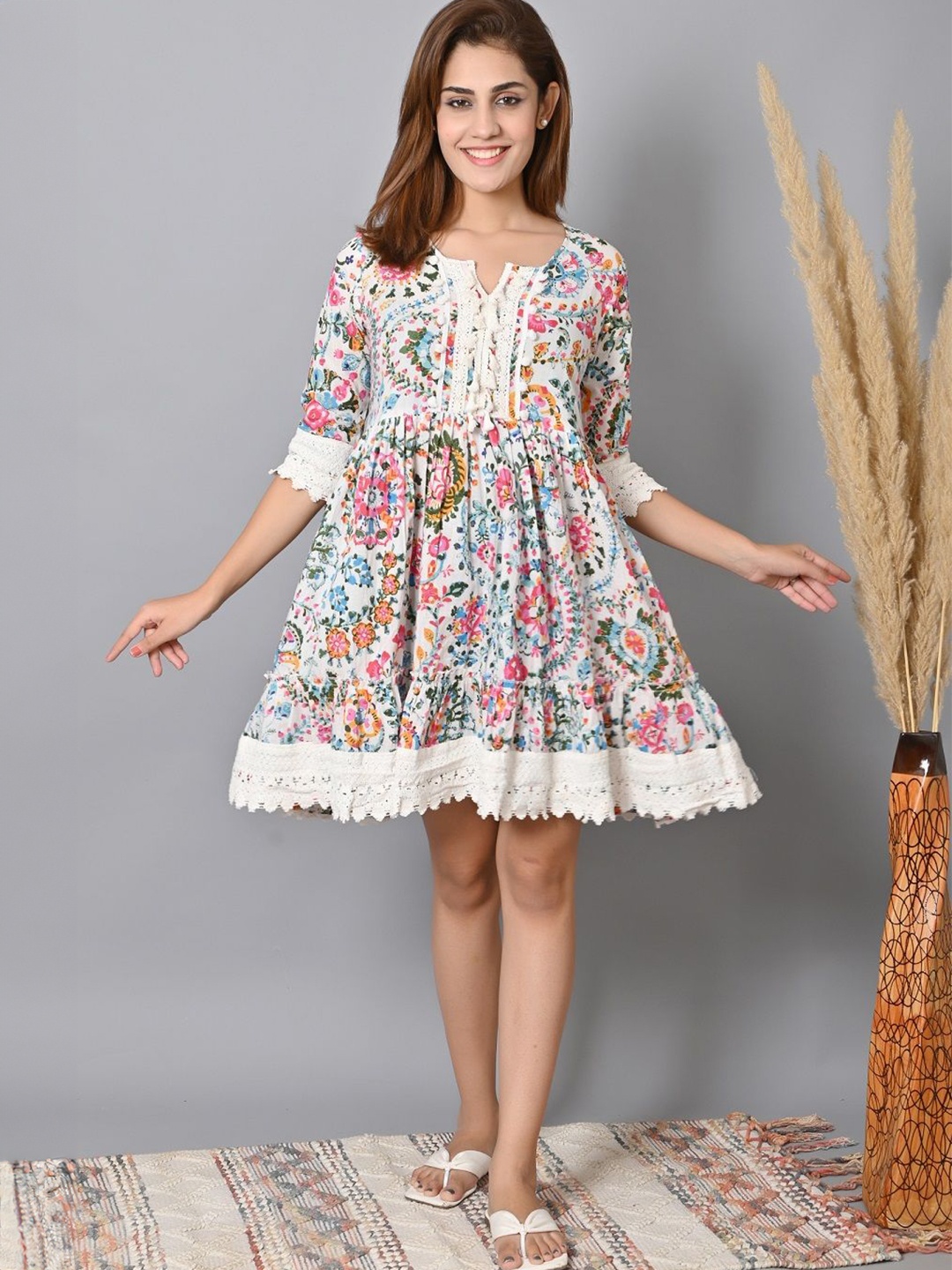 

CRENOL THREADS Print Fit & Flare Dress, White