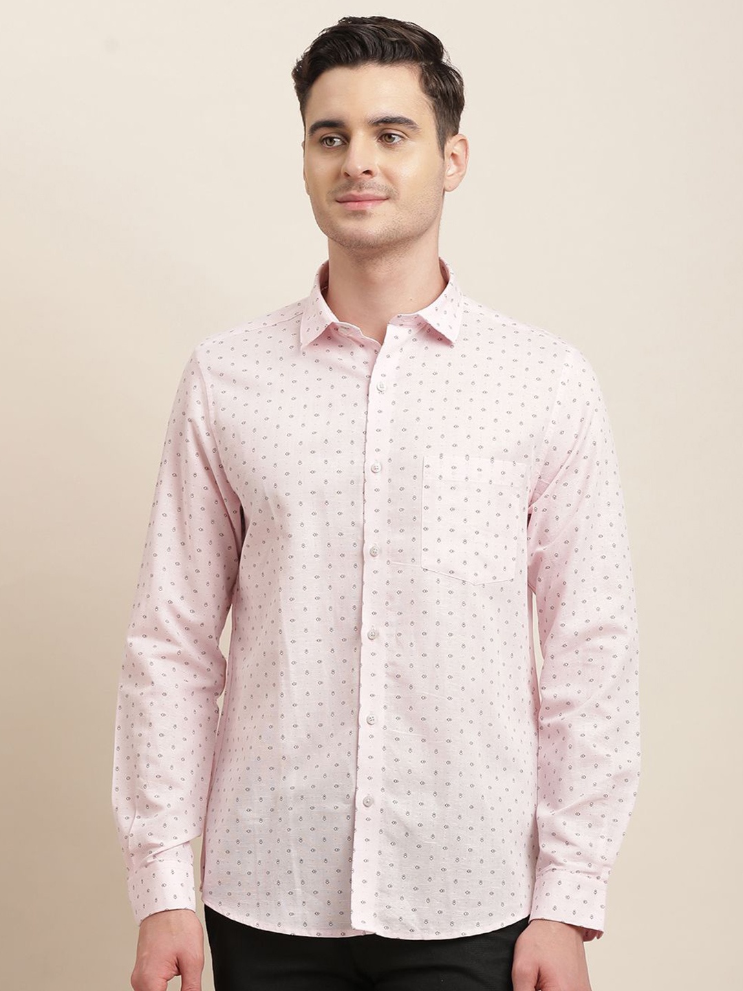

Turtle Men Standard Spread Collar Geometric Printed Formal Shirt, Pink