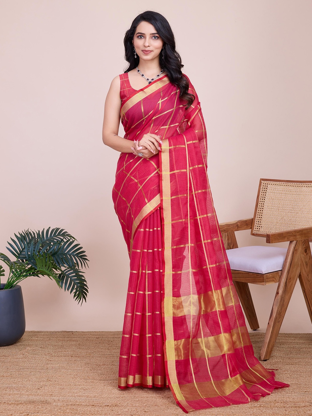 

Kalista Woven Design Zari Saree, Pink