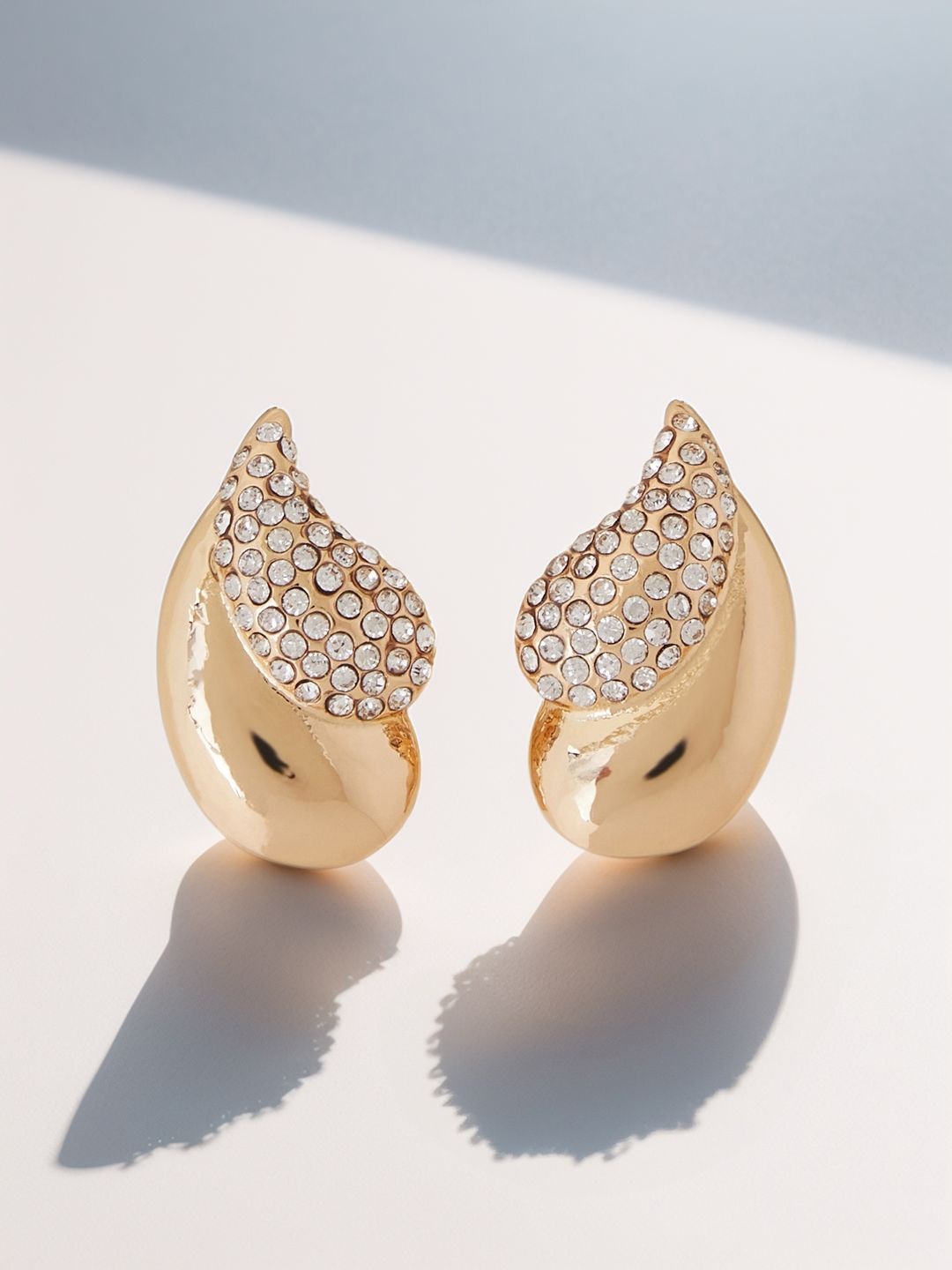 

Accessorize Crystals Studded Leaf Shaped Studs, Gold