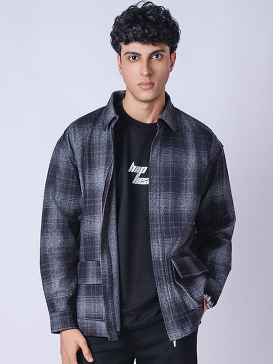 

Hop Head Flannel Pocket Zipper Jacket, Navy blue