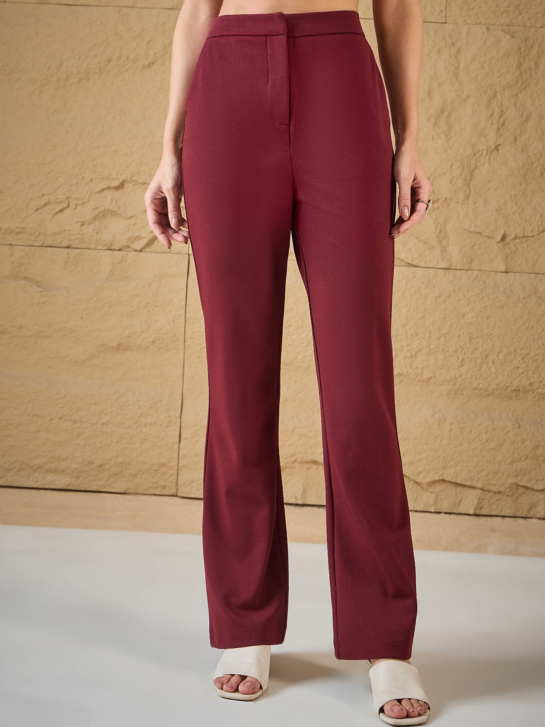 

MAGRE Women Relaxed Fit High-Rise Trousers, Maroon