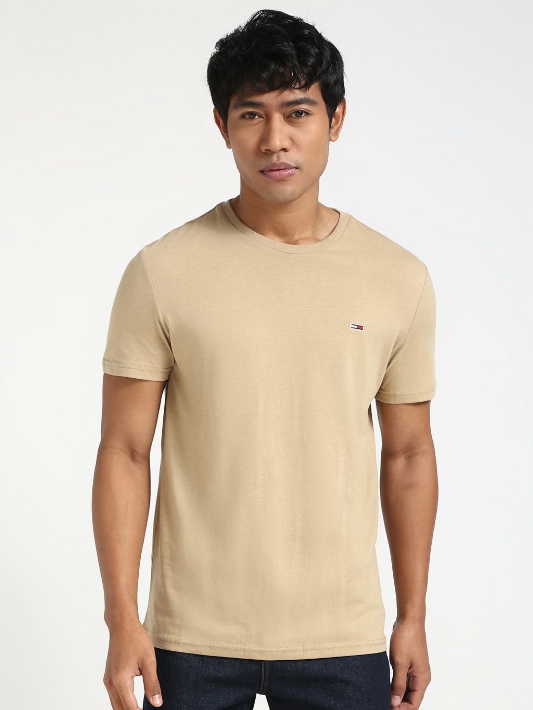 

Tommy Hilfiger Men Solid Round Neck Slim Fit T-shirt, Beige