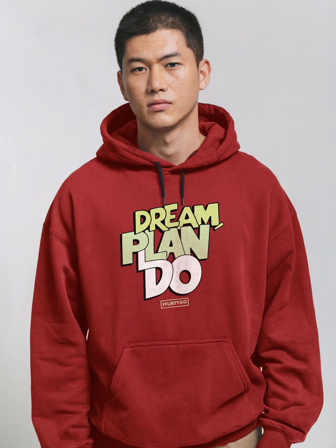 

FFLIRTYGO Men Printed Hooded Sweatshirt, Red