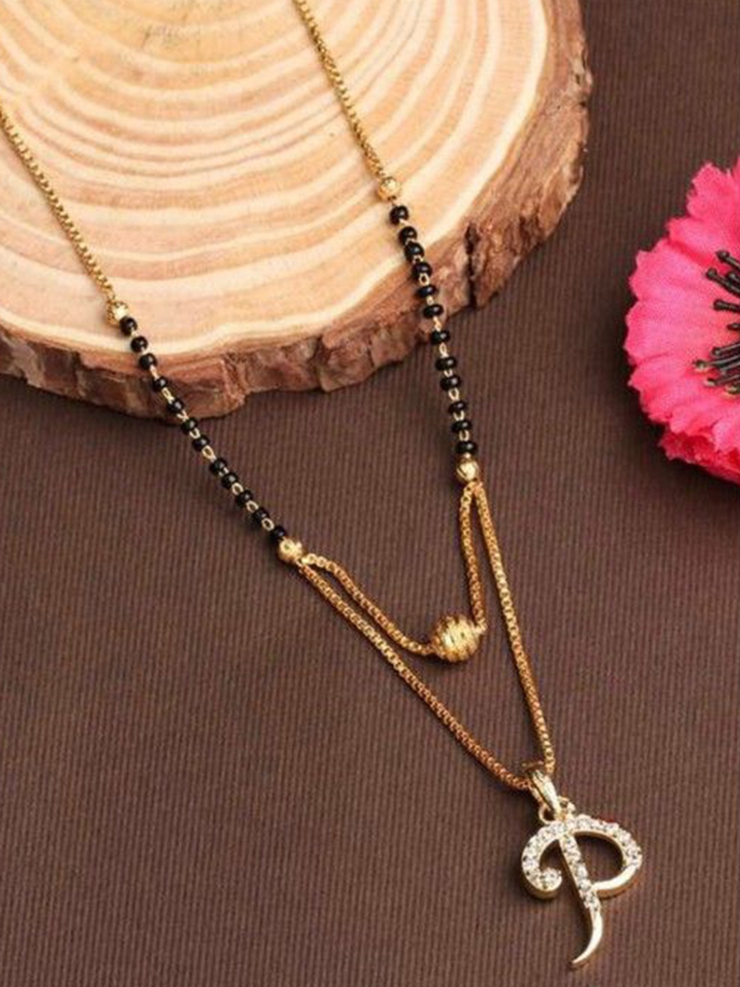 

Wynona Gold-Plated Stone Studded & Beaded Letter P Mangalsutra