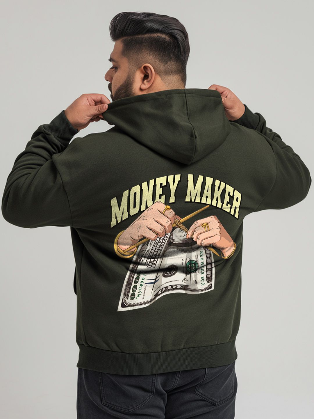 

FFLIRTYGO Men Printed Hooded Sweatshirt, Green