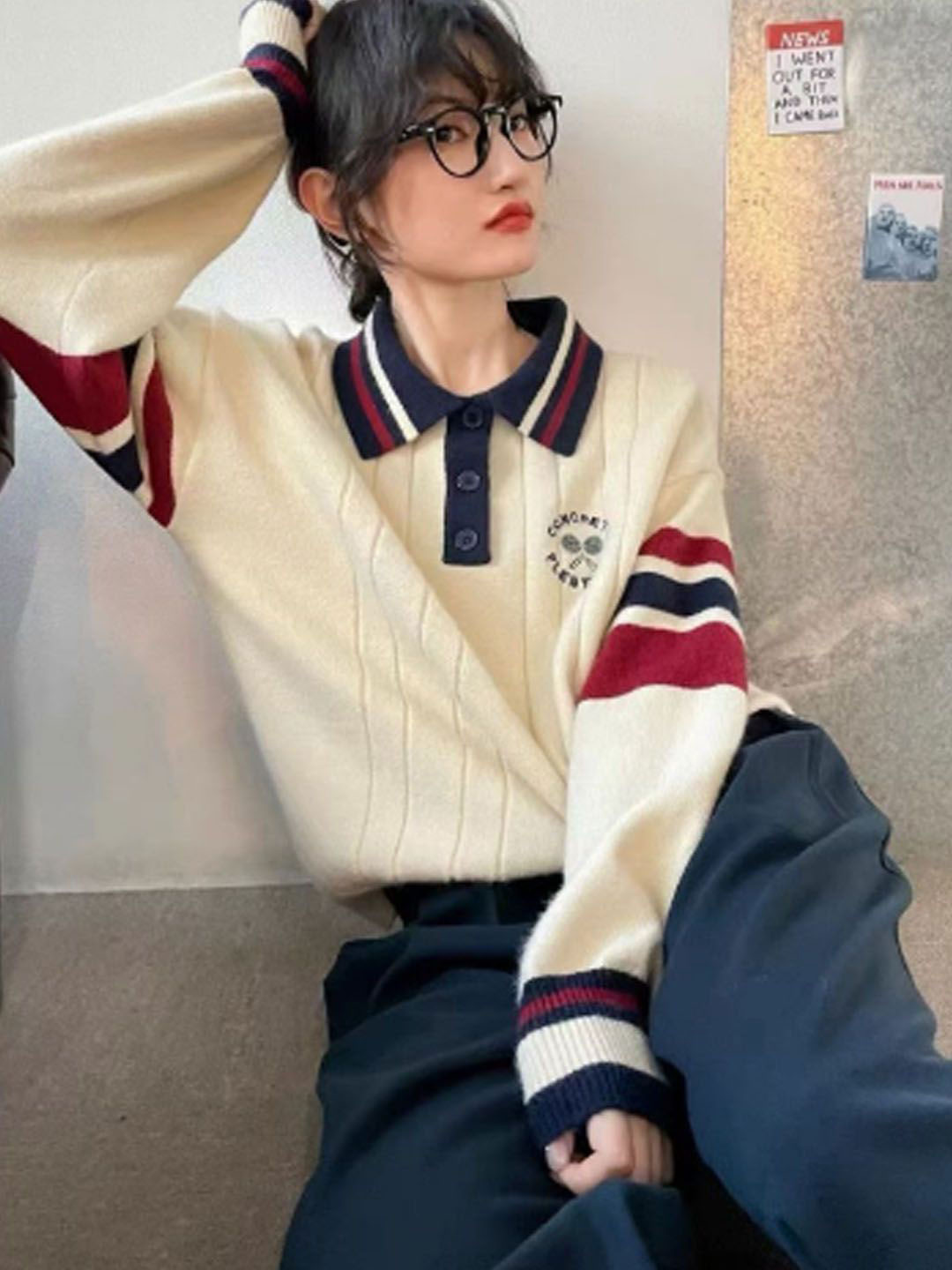 

StyleCast Women Striped Woollen Shirt Style Sweater, Beige