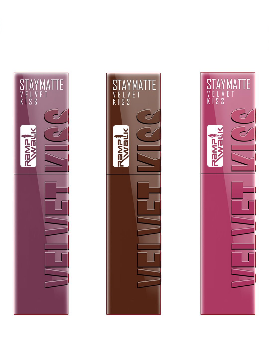 

Ramp Walk Velvet Kiss Set Of 3 Waterproof Liquid Lipstick - 3.5 ml Each - Shade 6 - 7 & 10, Pink