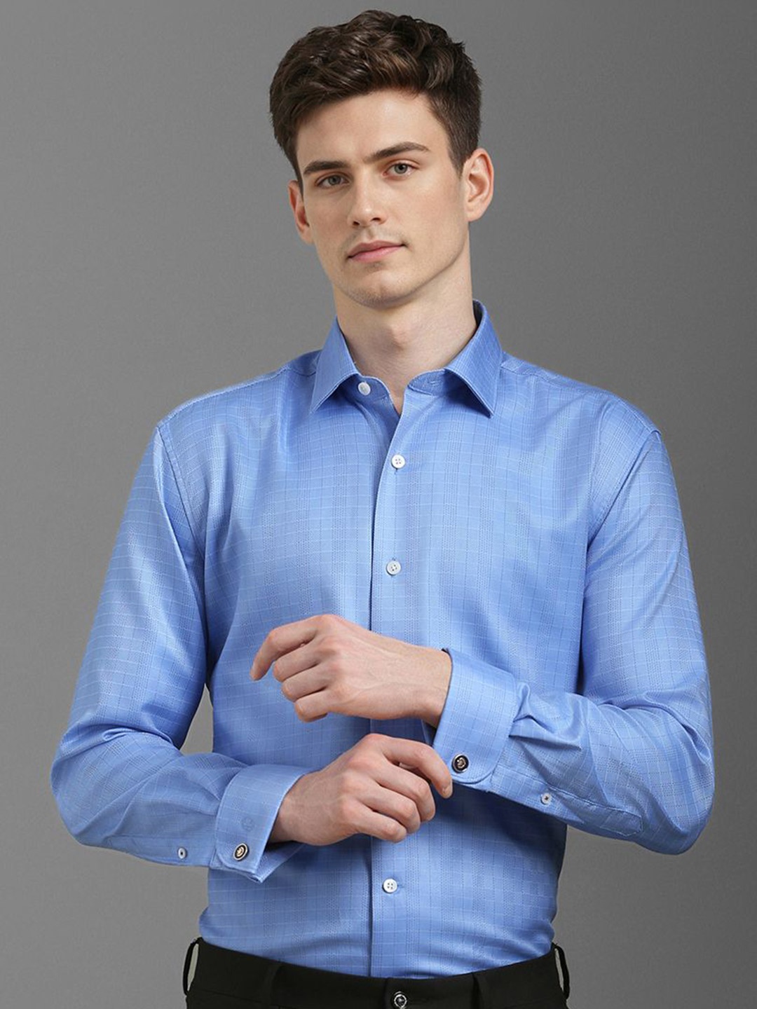 

Luxure by Louis Philippe Men Spread Collar Textured Cotton Formal Shirt, Blue