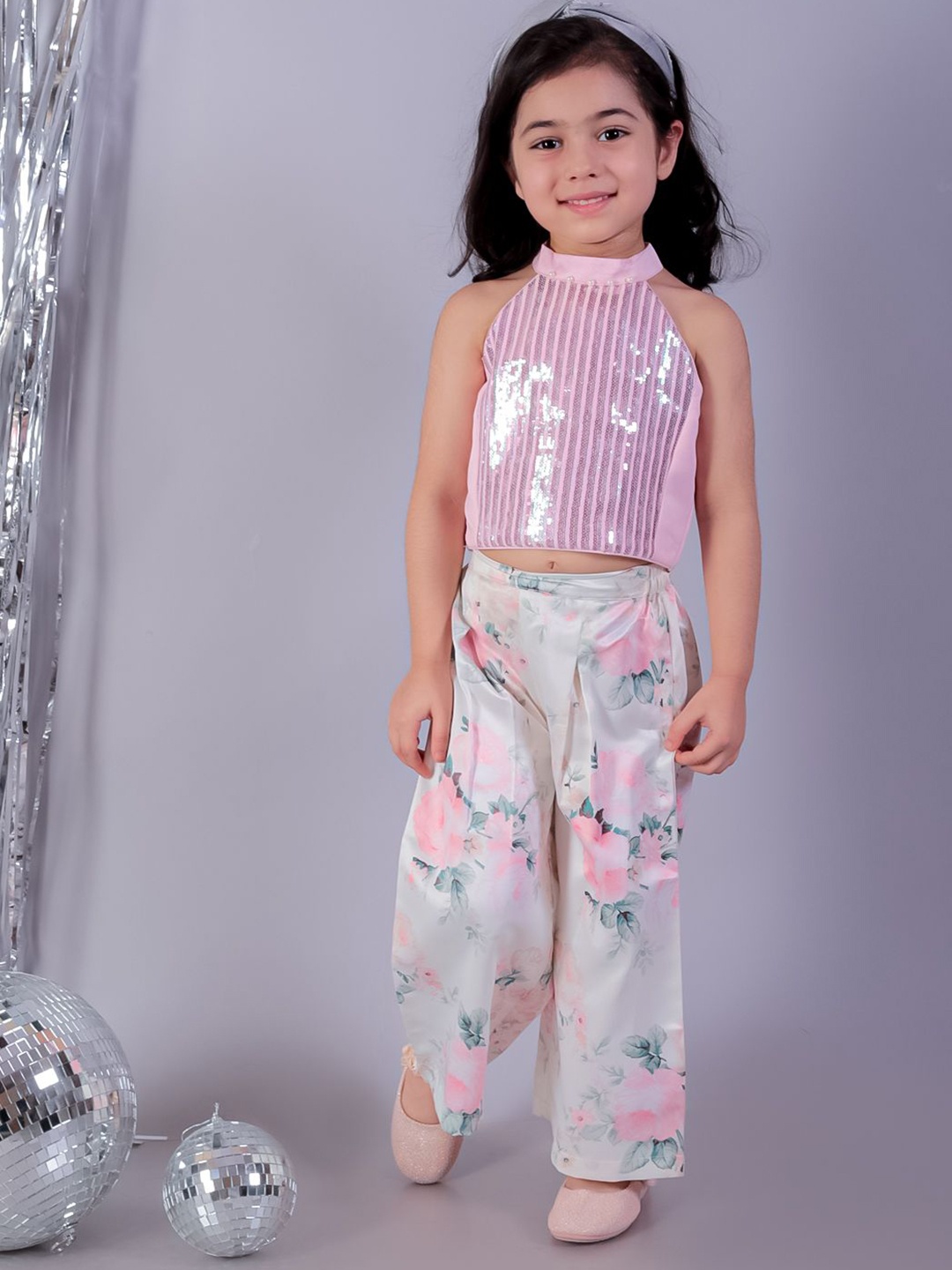 

LIL DRAMA Girls Embellished Top with Palazzos, Pink