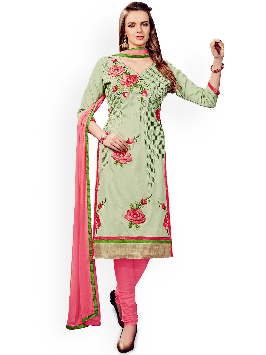 

Maroosh Embroidered Unstitched Dress Material, Green