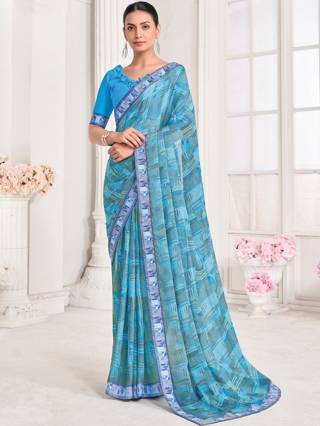 

Panzora Poly Chiffon Saree, Blue