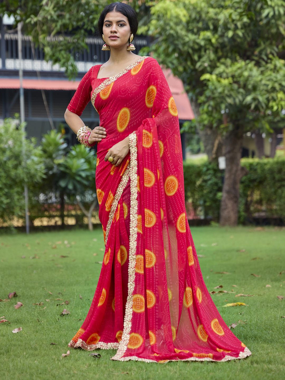 

CHUDIYA Pure Chiffon Saree, Red