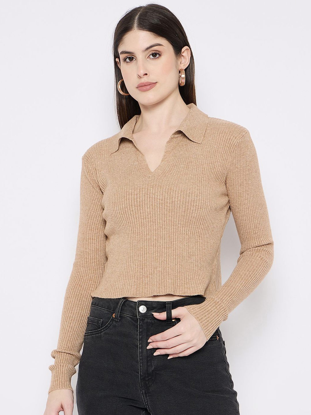 

Camey Women Woollen Crop Pullover, Beige