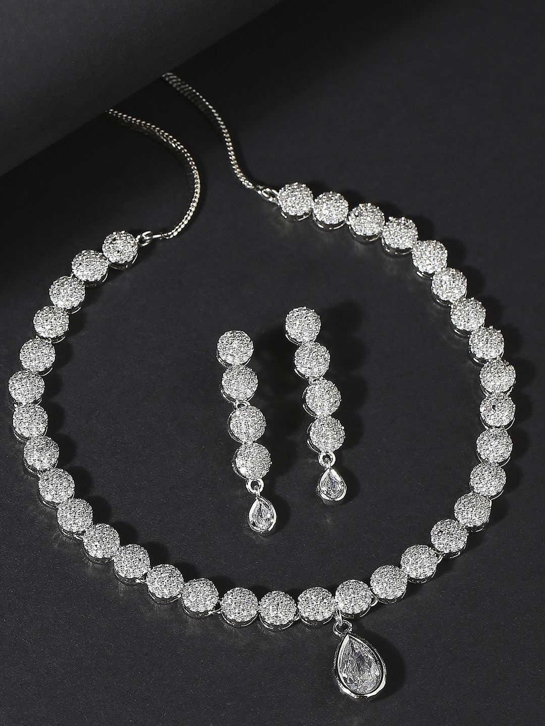 

DressBerry AD Stone Studded Necklace & Earrings, Silver