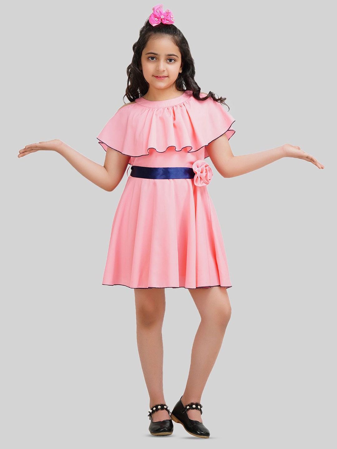 

BEING NAUGHTY Girls Round Neck Fit & Flare Dress, Pink