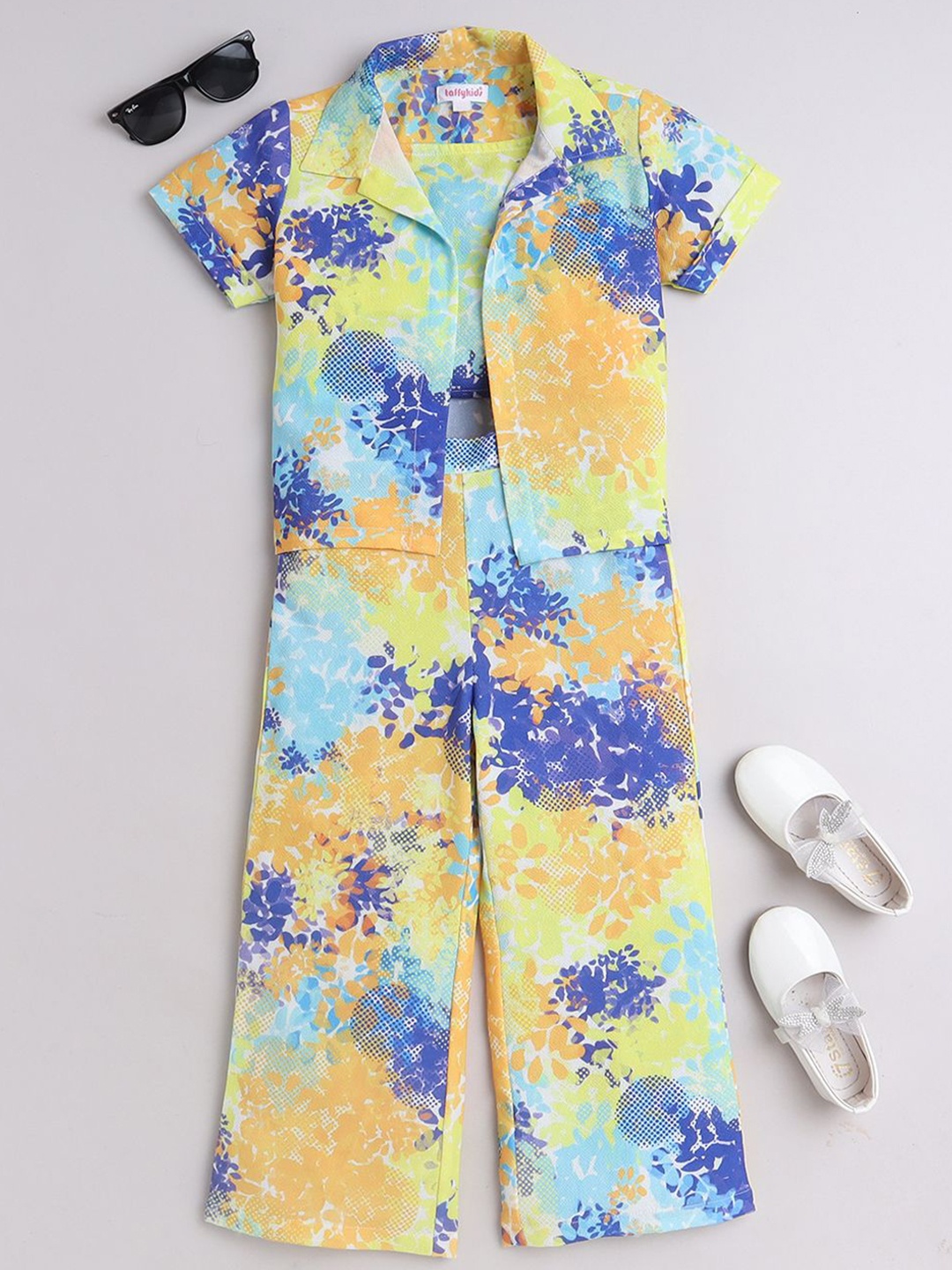 

taffykids Girls Printed Top with Trousers, Yellow