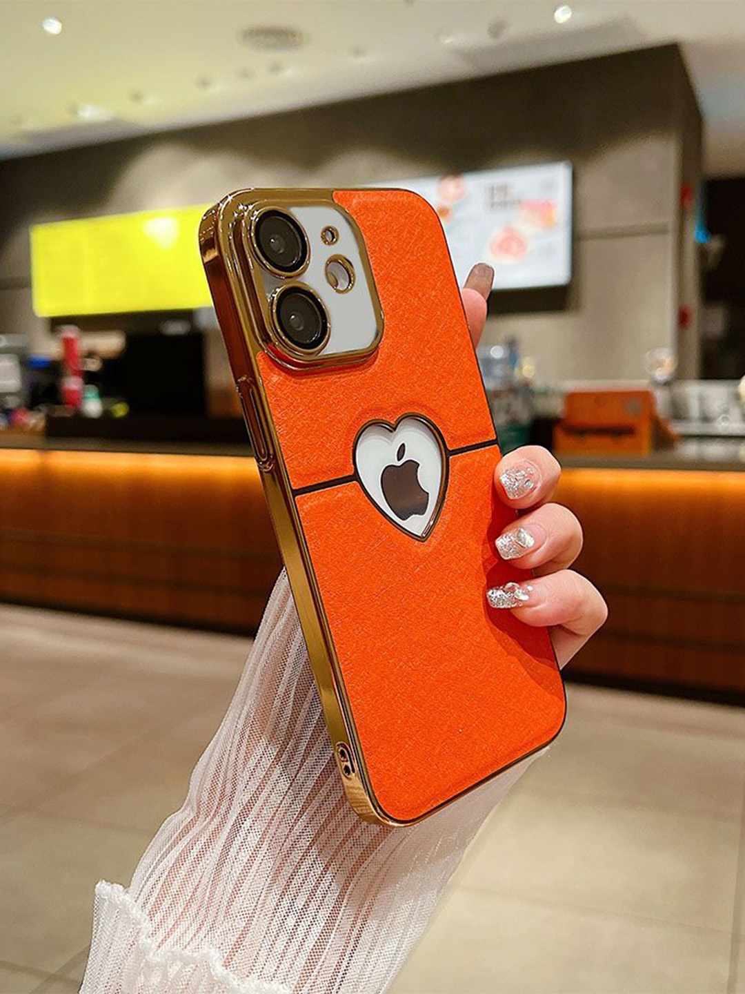 

Luxury Kase Textured Printed iPhone 12 Back Case, Orange