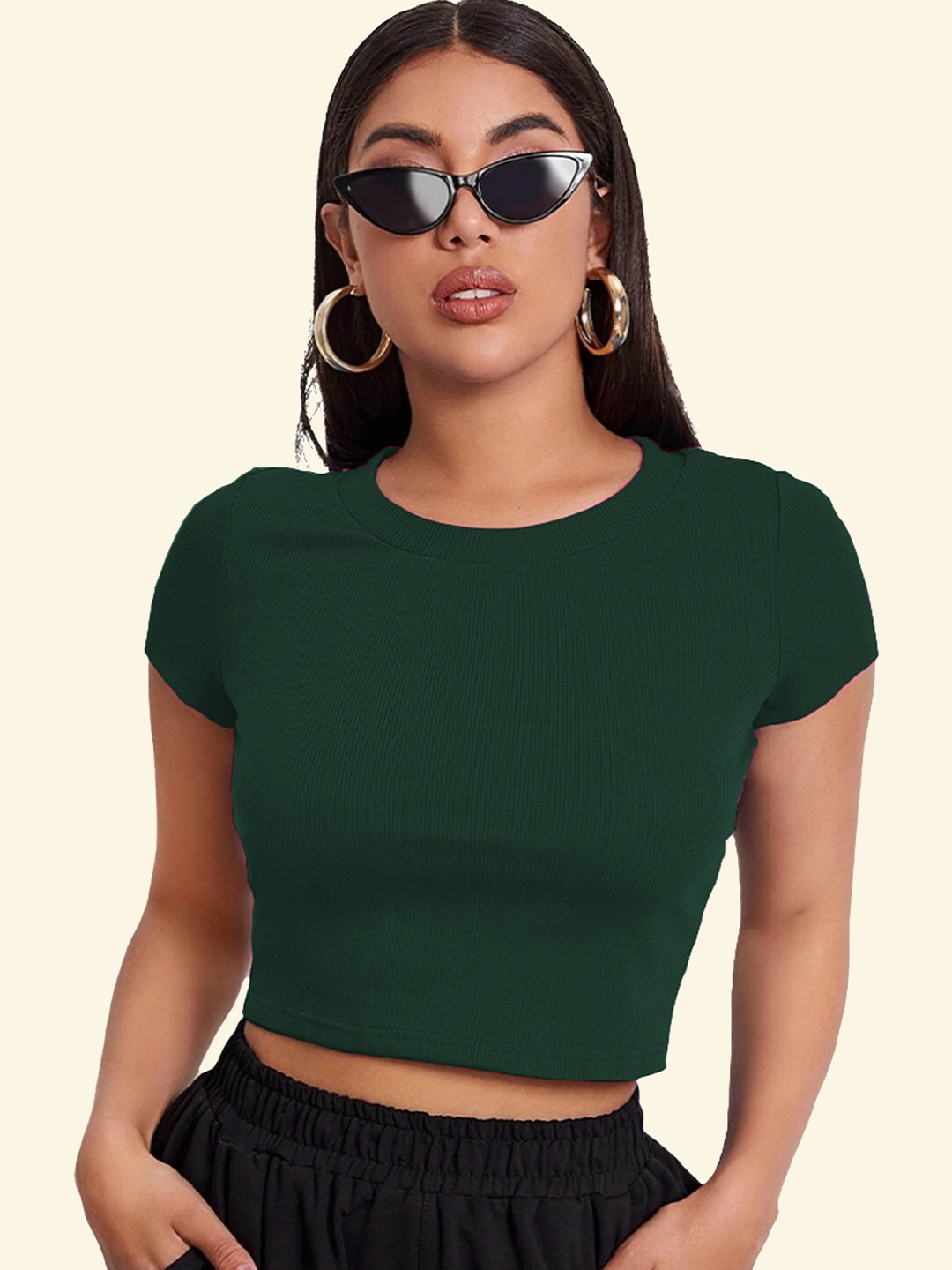 

Swaranjali Women Ribbed Tank Crop Top, Green