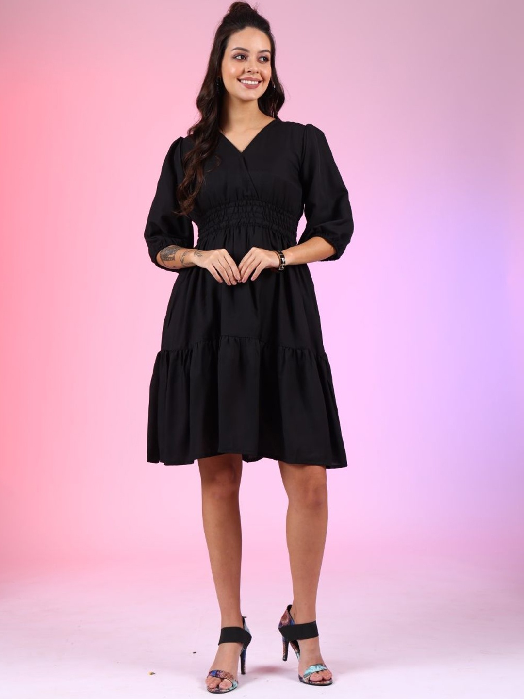 

Raiyani Enterprise Crepe Fit & Flare Midi Dress, Black