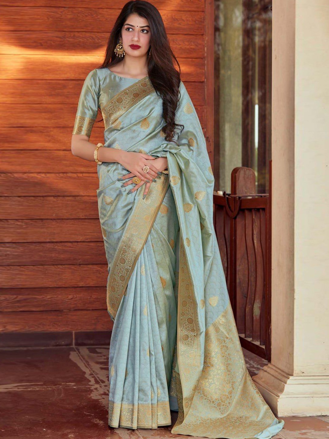 

KALINI Ethnic Motifs Zari Traditional Banarasi Saree, Blue