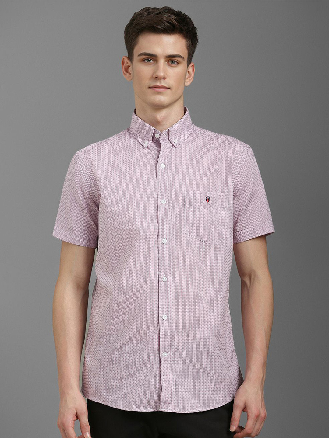 

Louis Philippe Sport Men Slim Fit Micro Ditsy Printed Cotton Casual Shirt, Pink