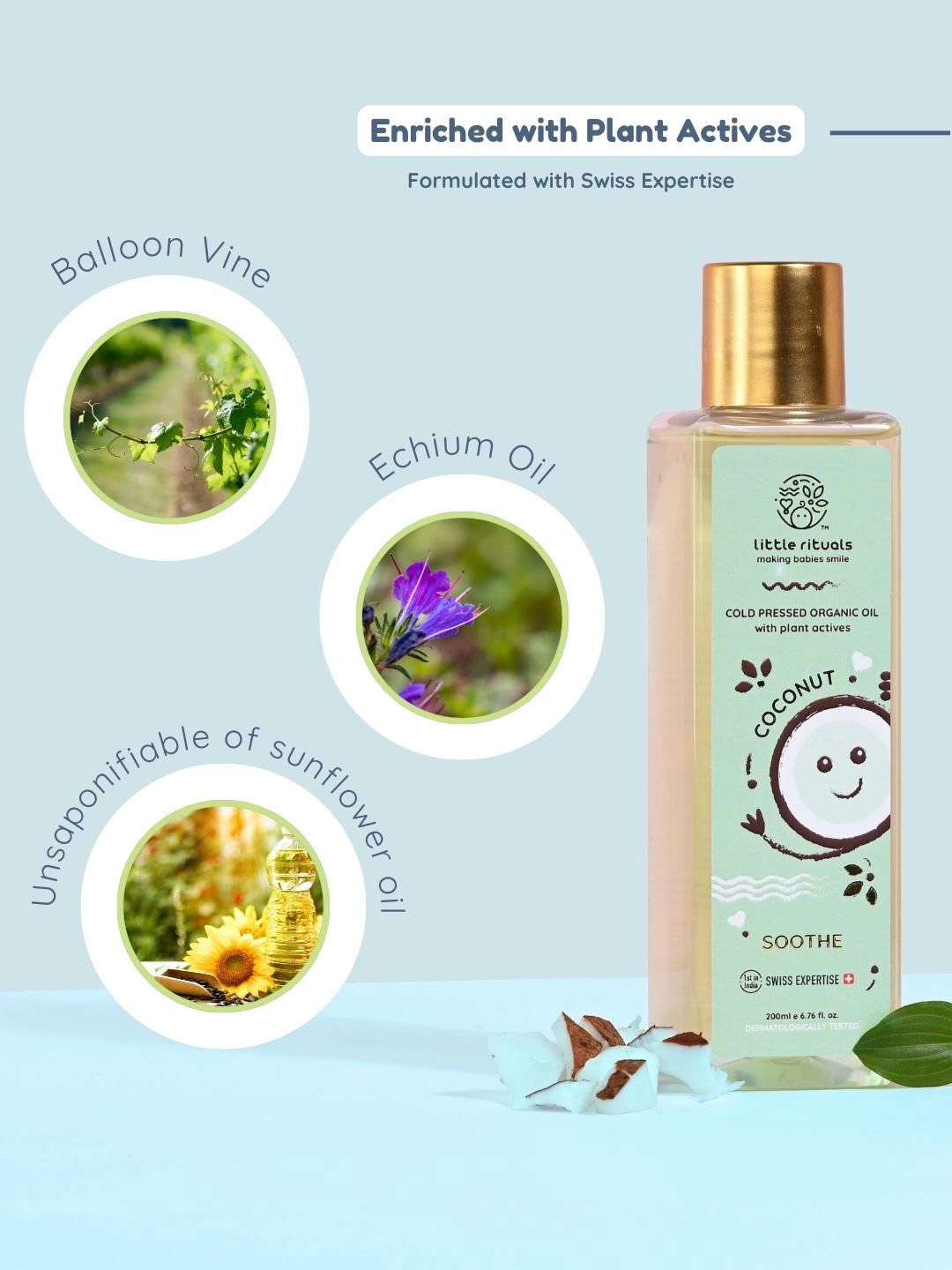 

Little Rituals Wood Cold Pressed Organic Coconut Oil with 100% Pure Coconut - 200 ml, Transparent