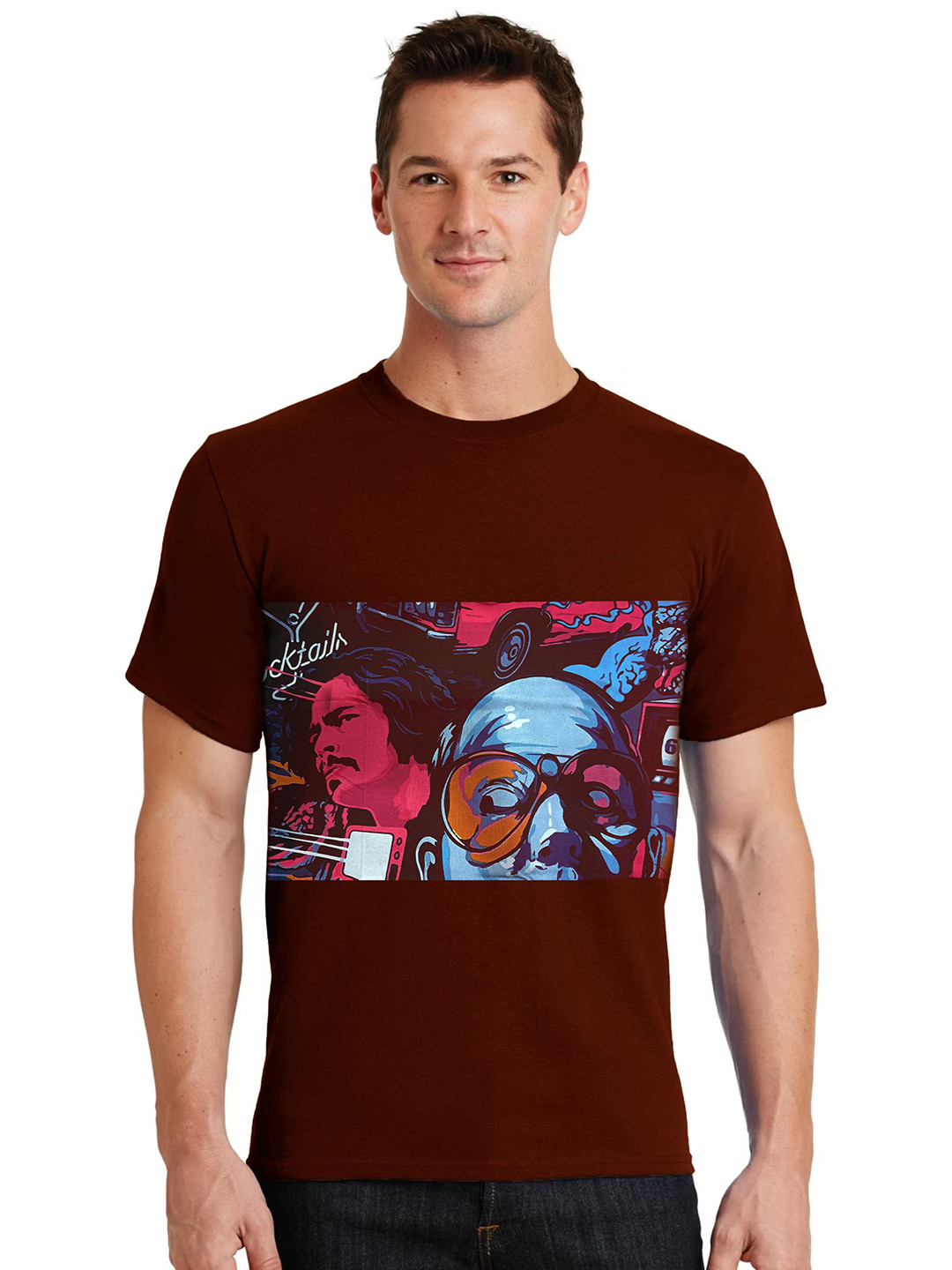 

SONIBROS Men Graphic Printed Round Neck Cotton T-shirt, Maroon