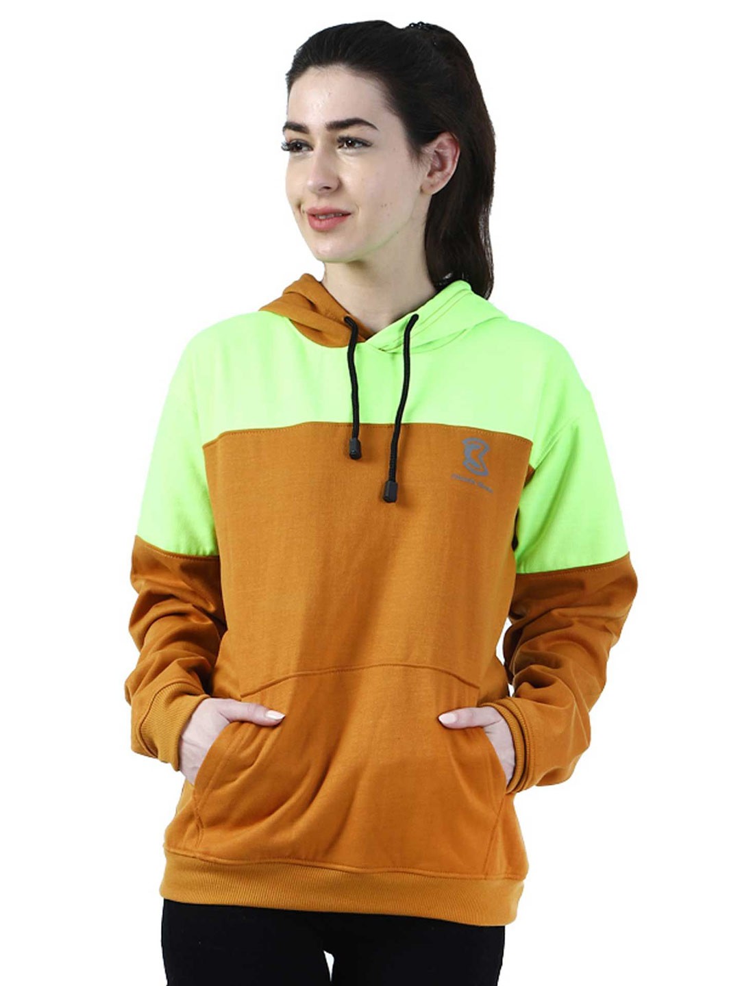 

Chanda Khuba Women Hooded Sweatshirt, Fluorescent green