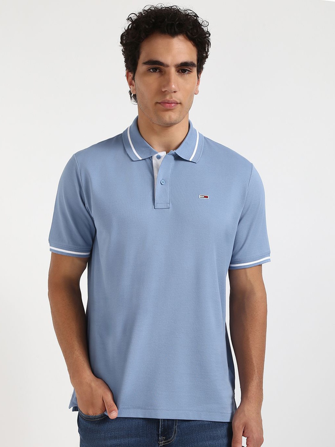 

Tommy Hilfiger Men Solid Polo Collar Cotton T-shirt, Blue