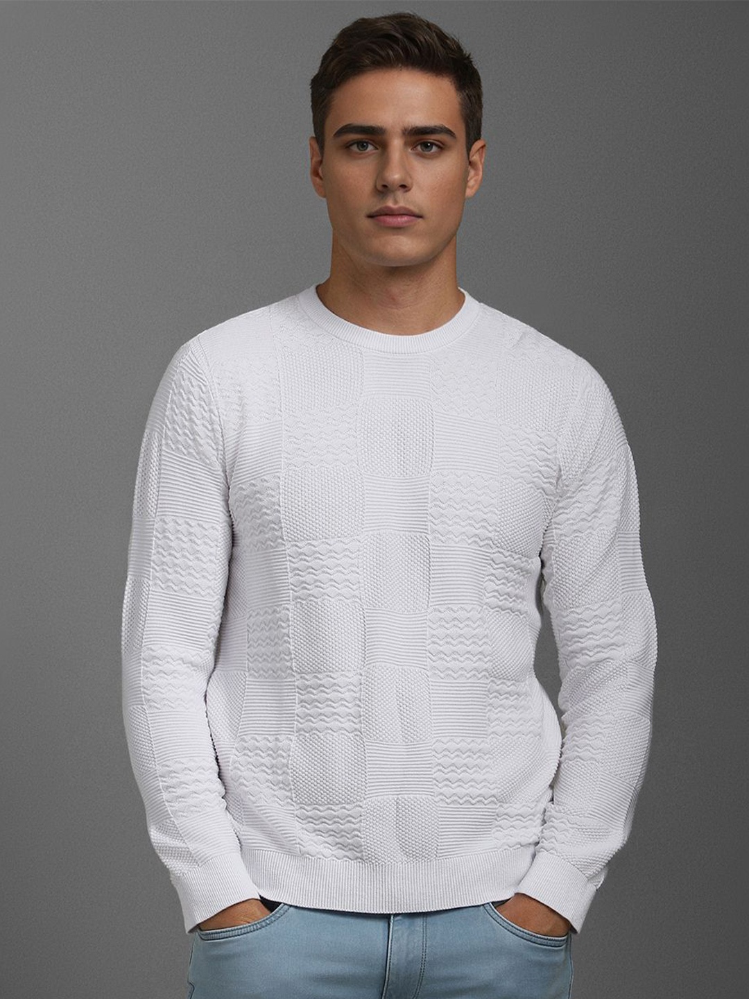 

Louis Philippe Jeans Men Cable Knit Pullover, White