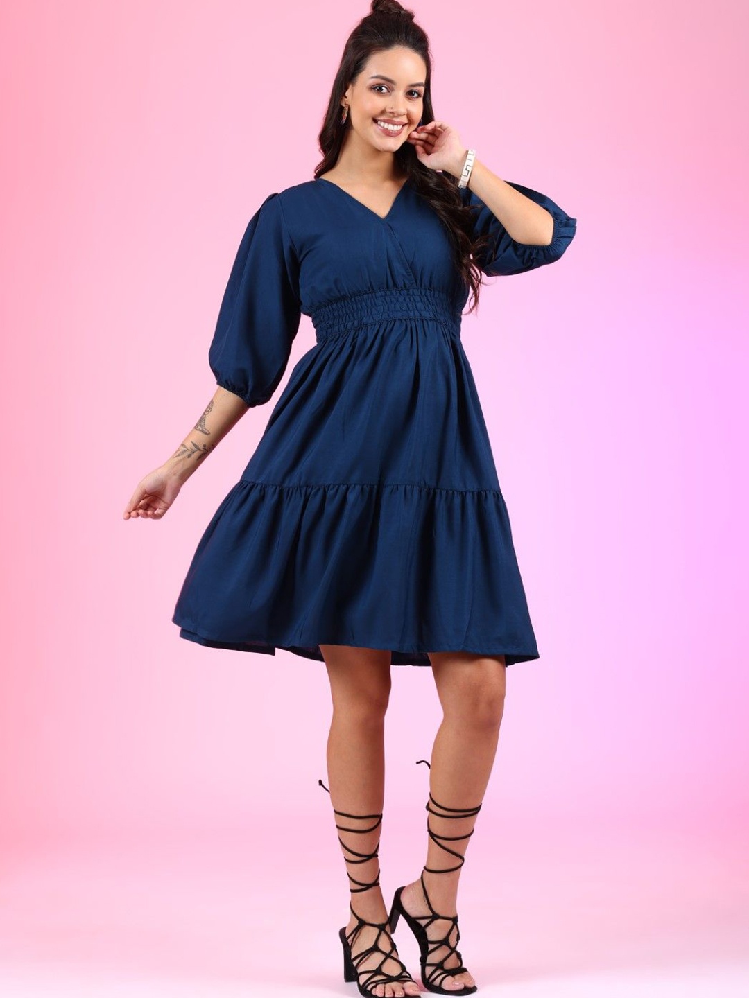 

Raiyani Enterprise Crepe Fit & Flare Midi Dress, Blue