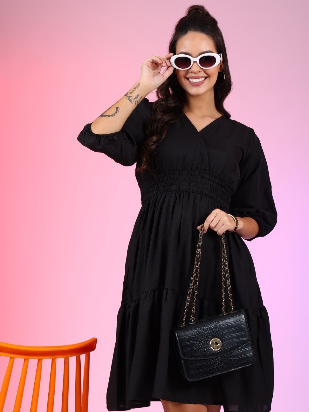 

Krunal Raiyani V-Neck Fit & Flare Dress, Black