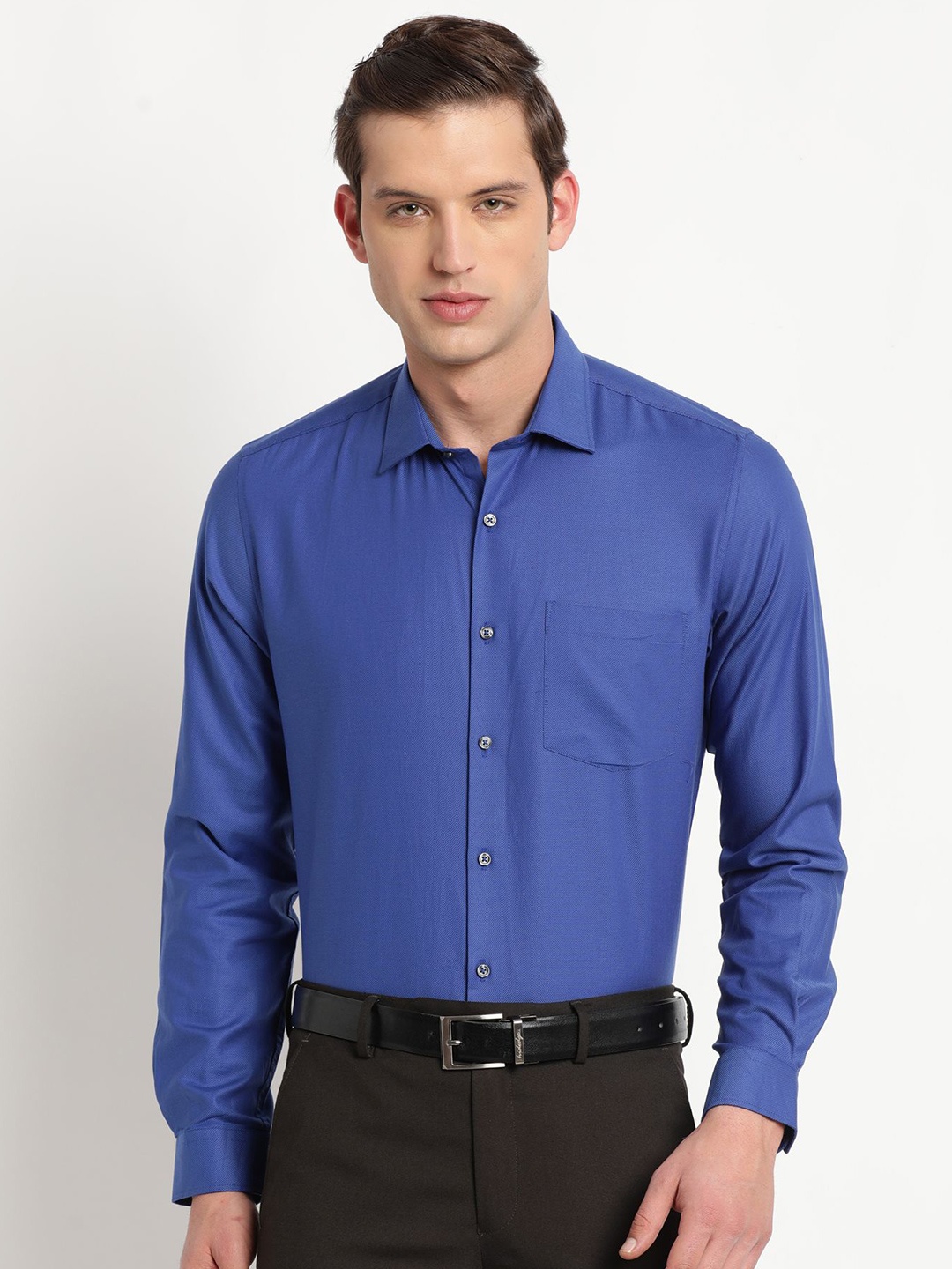 

Turtle Men Standard Spread Collar Solid Cotton Formal Shirt, Blue