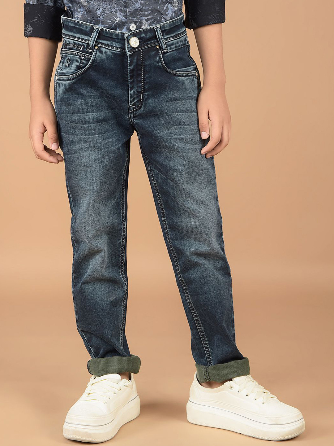 

Crimsoune Club Boys Slim Fit Heavy Fade Stretchable Jeans, Blue