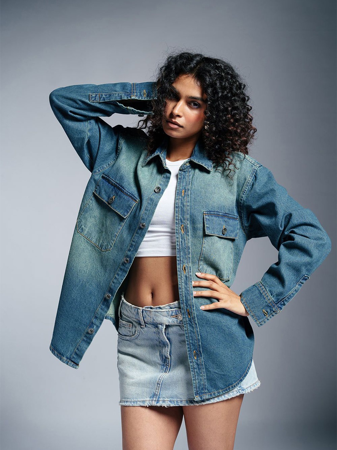 

FREAKINS Women Washed Denim Jacket, Blue