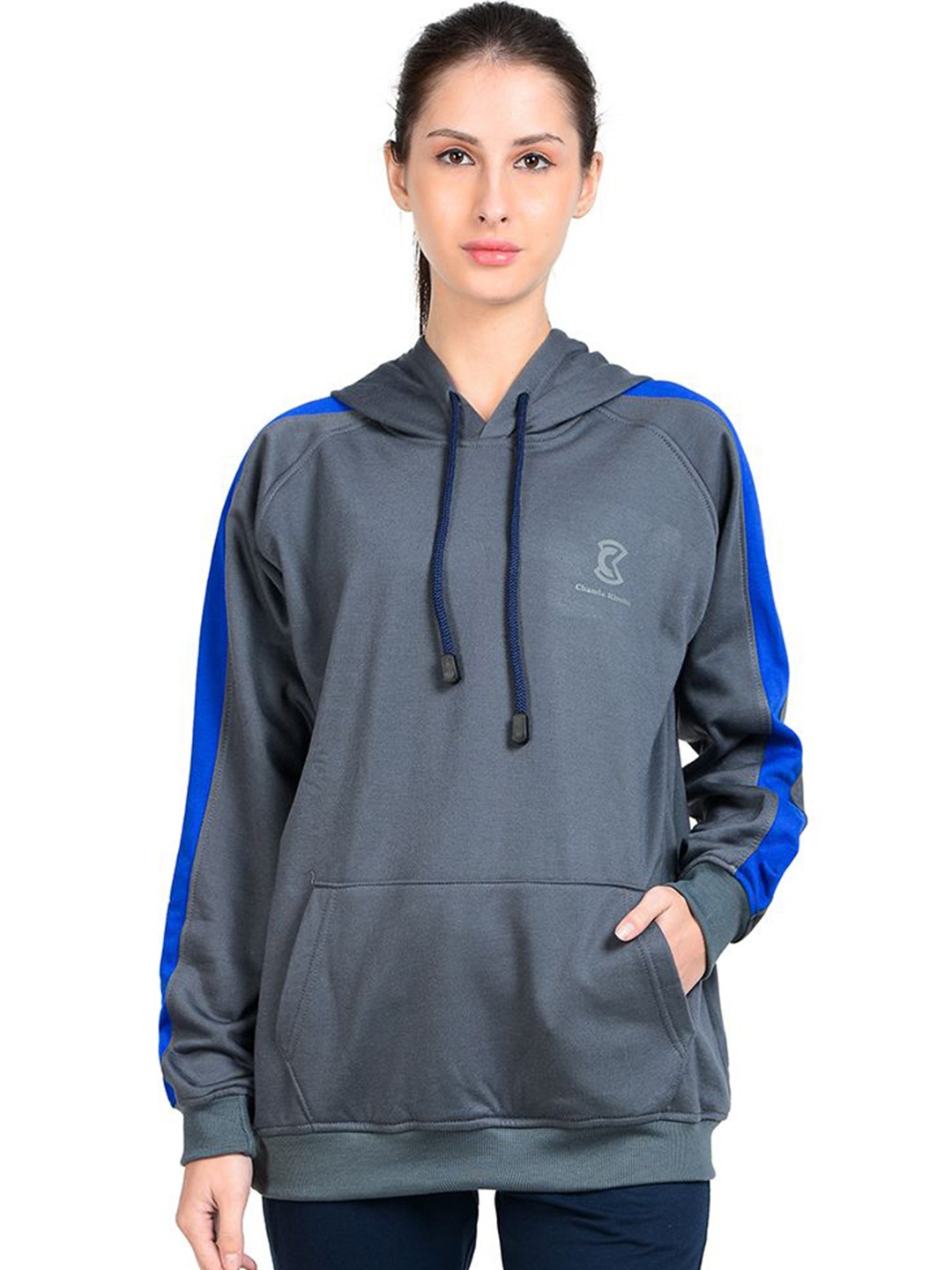 

Chanda Khuba Women Hooded Sweatshirt, Grey melange