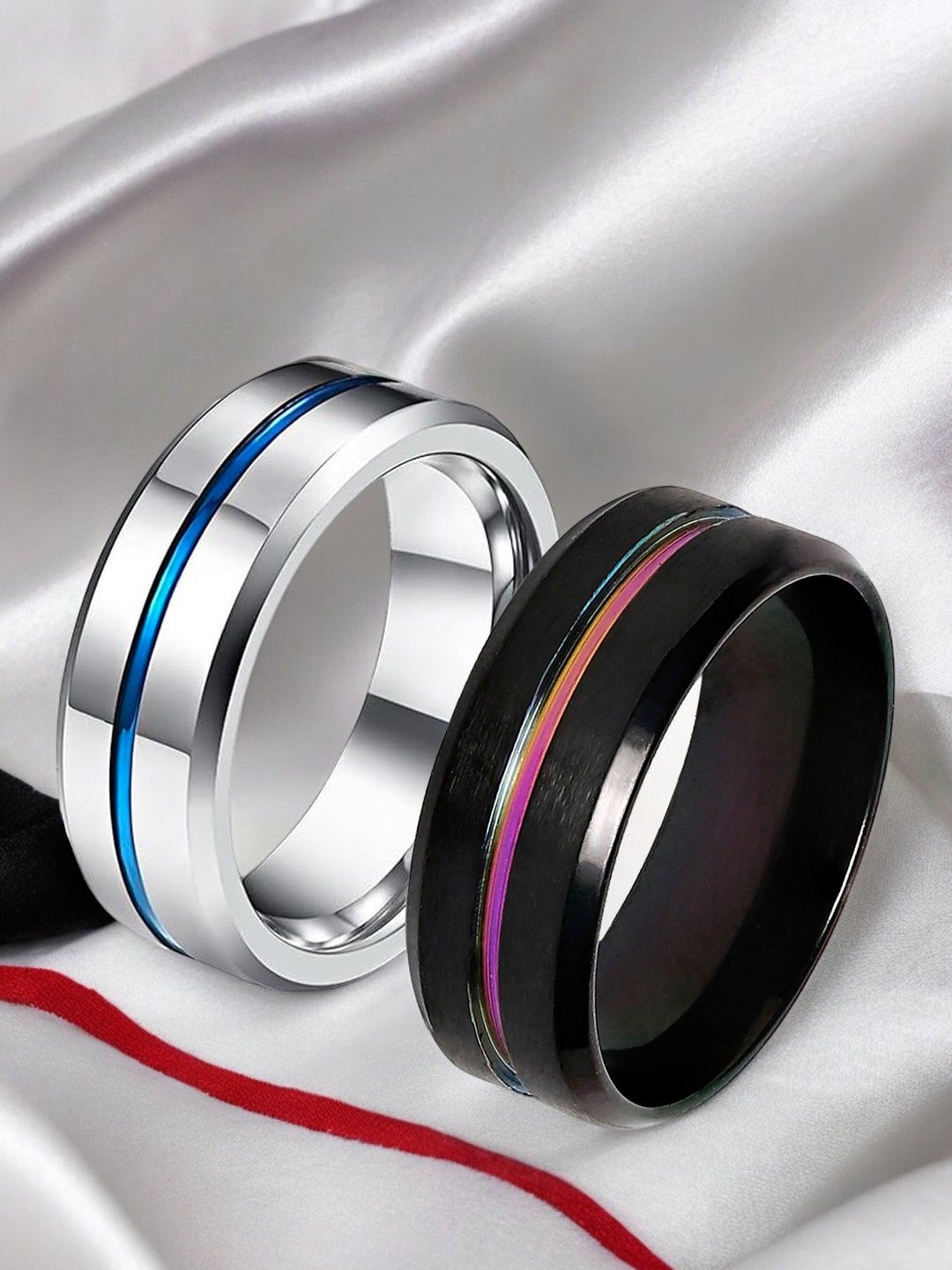 

The Roadster Lifestyle Co. Men Set Of 2 Stainless Steel Band Rings, Silver