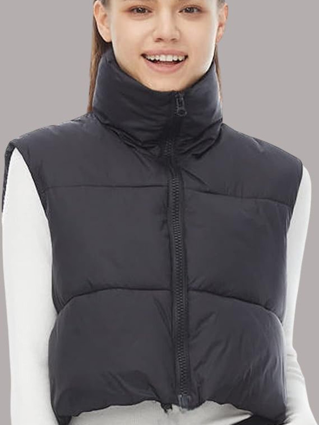 

SQew Women Windcheater and Water Resistant Crop Outdoor Puffer Jacket, Black