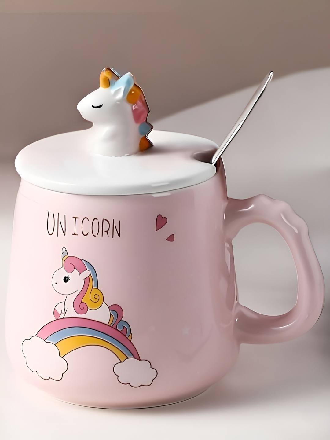 

BonZeaL Pink & White Unicorn Printed Ceramic Glossy Mug 350 ml