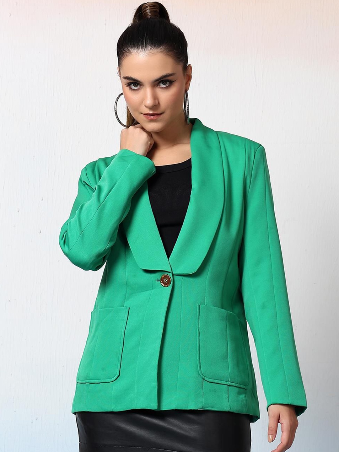 

Stylecast X Kotty Shawl Collar Single-Breasted Blazer, Green