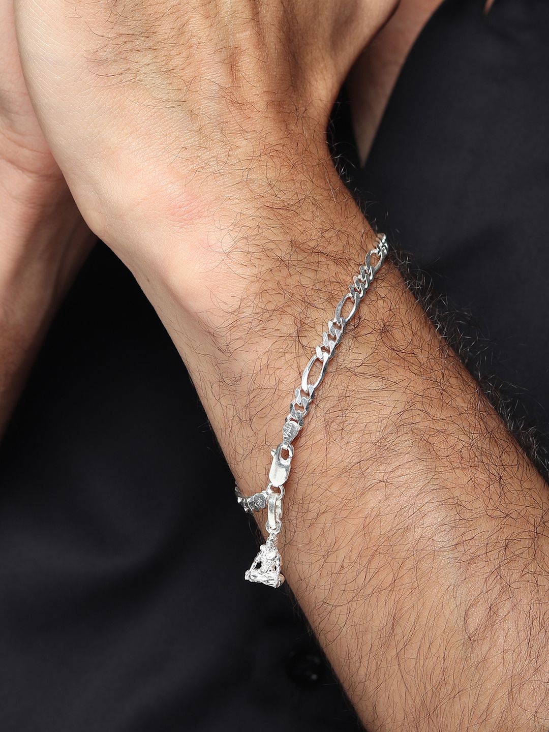 

AKSHAT SAPPHIRE Men 92.5 Sterling Silver God Shiva Pendant Link Bracelet