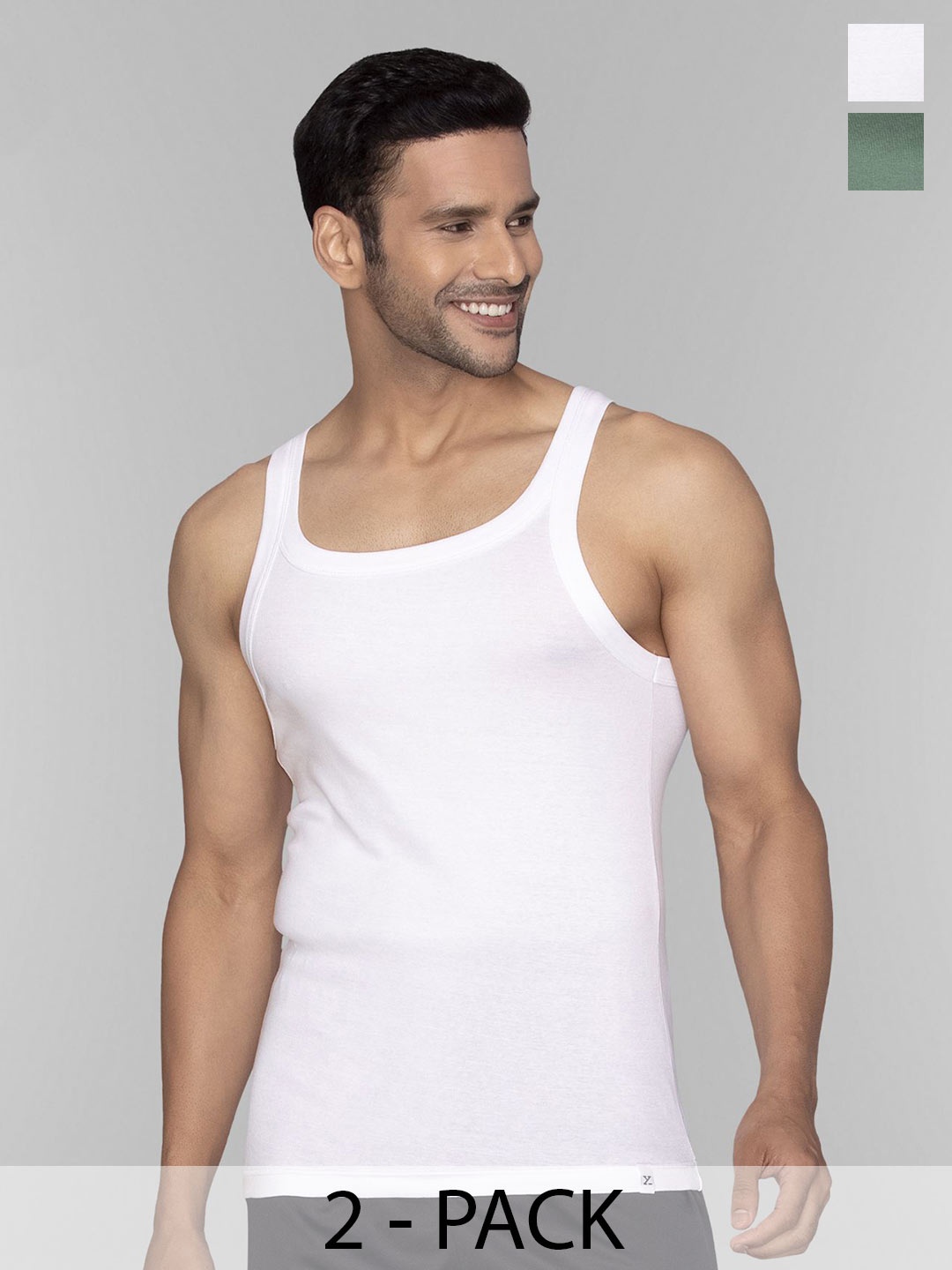 

XYXX Men Pack Of 2 Square Neck Cotton Gym Vests, White