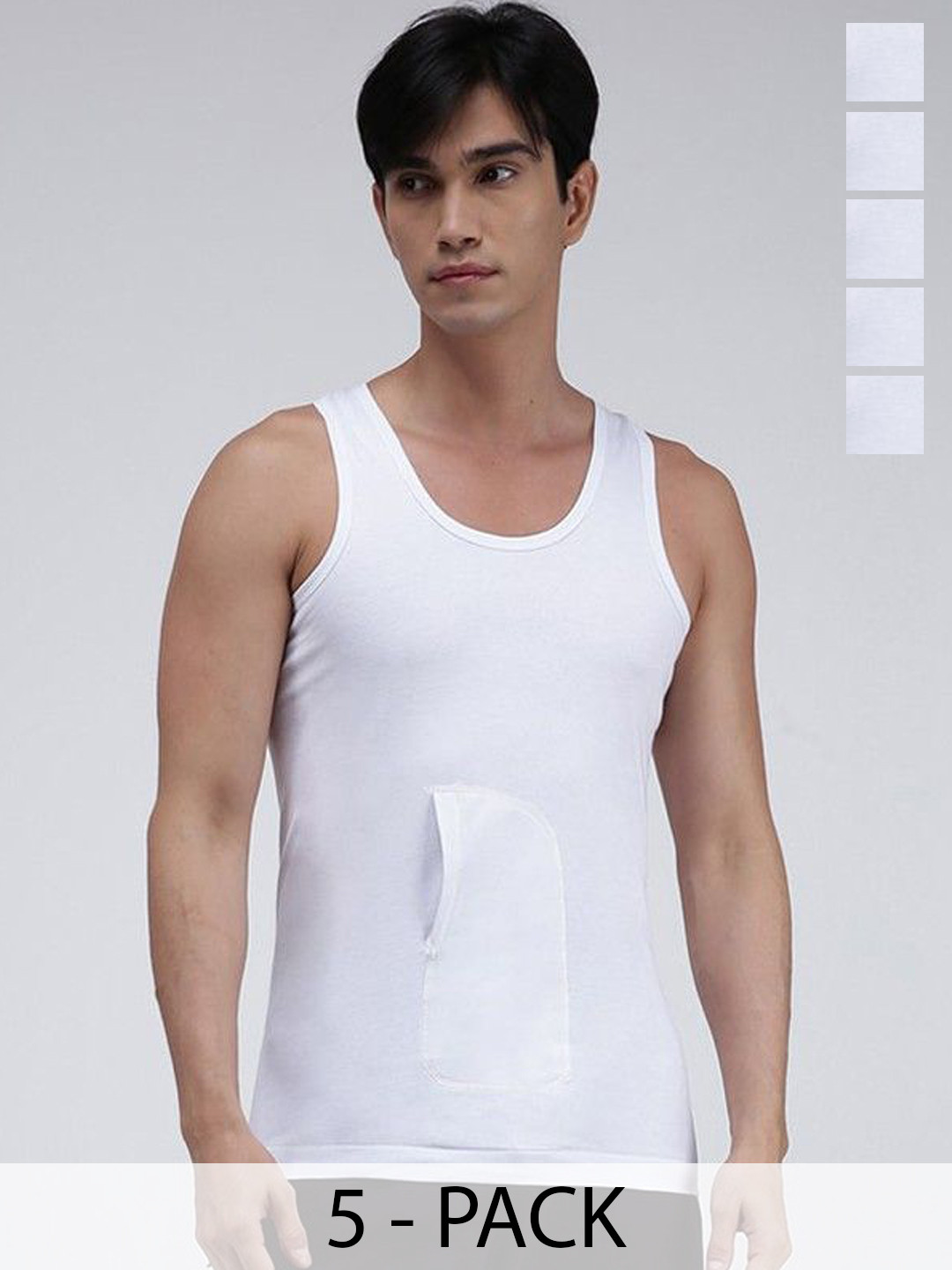 

AMUL COMFY Pack Of 5 Pure Cotton Gym Vests, White