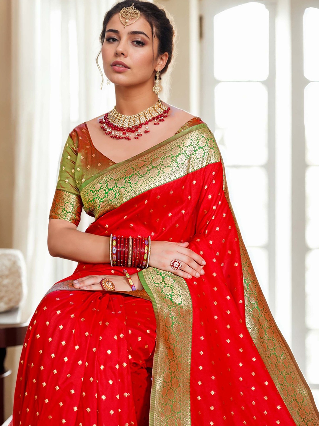 

Anouk Ethnic Motifs Zari Silk Blend Banarasi Saree, Red