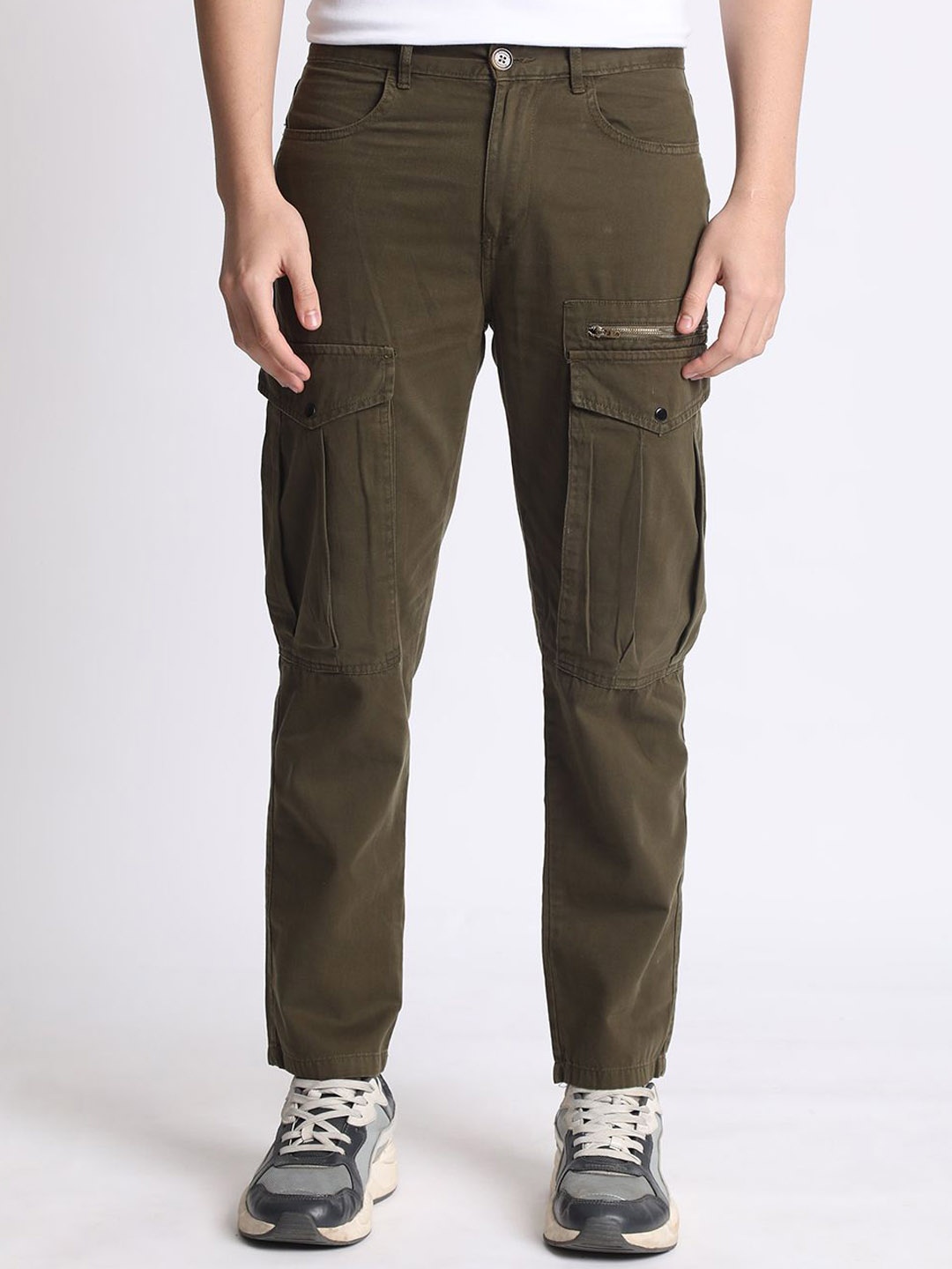 

The Roadster Lifestlye Co Pure Cotton Cargo Trousers With Zip Detail, Green