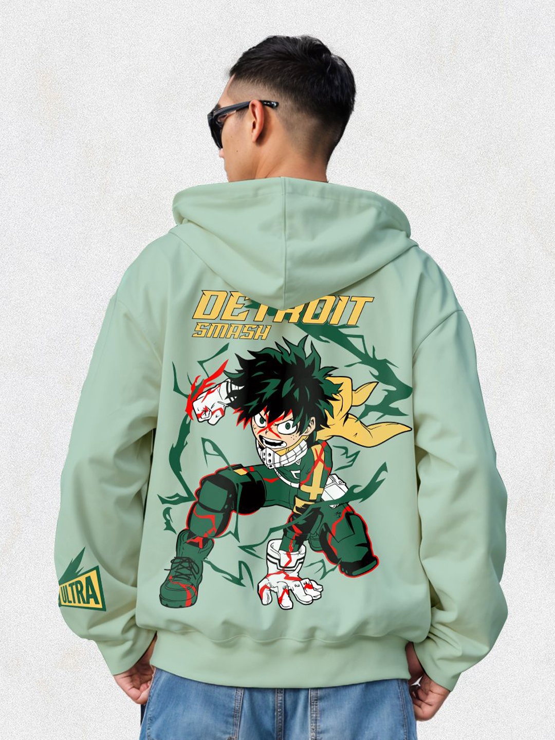 

Crazymonk Printed Anime Rise of Deku Oversized Fit Hooded Sweatshirt, Green