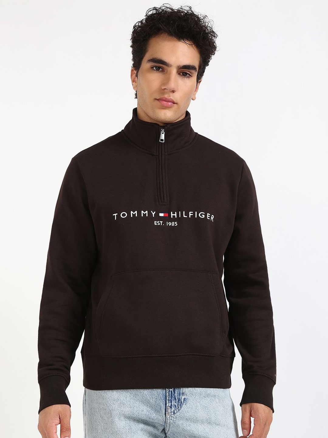 

Tommy Hilfiger Men Brand Logo Printed Cotton Sweatshirt, Brown