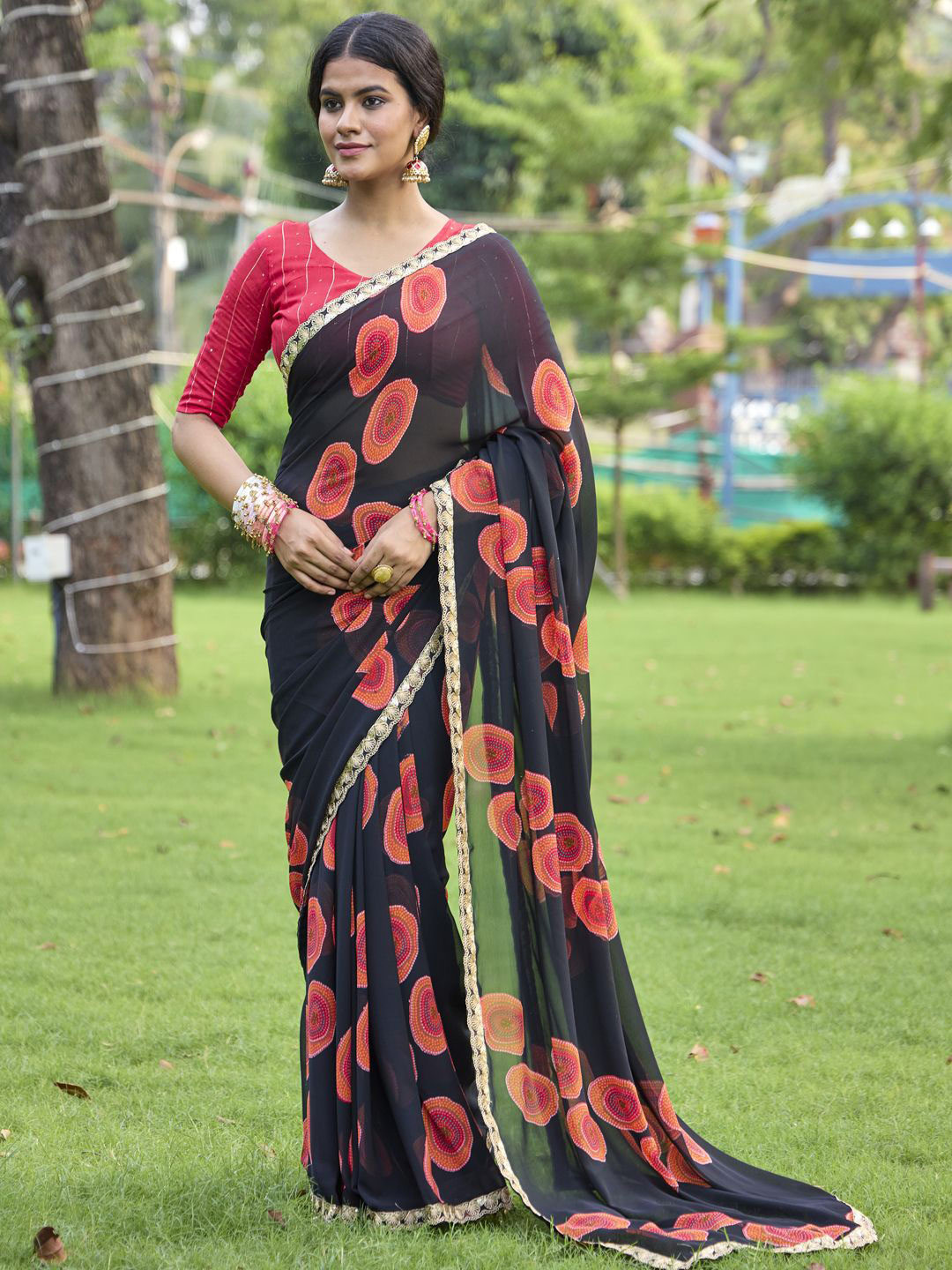 

CHUDIYA Pure Chiffon Saree, Black