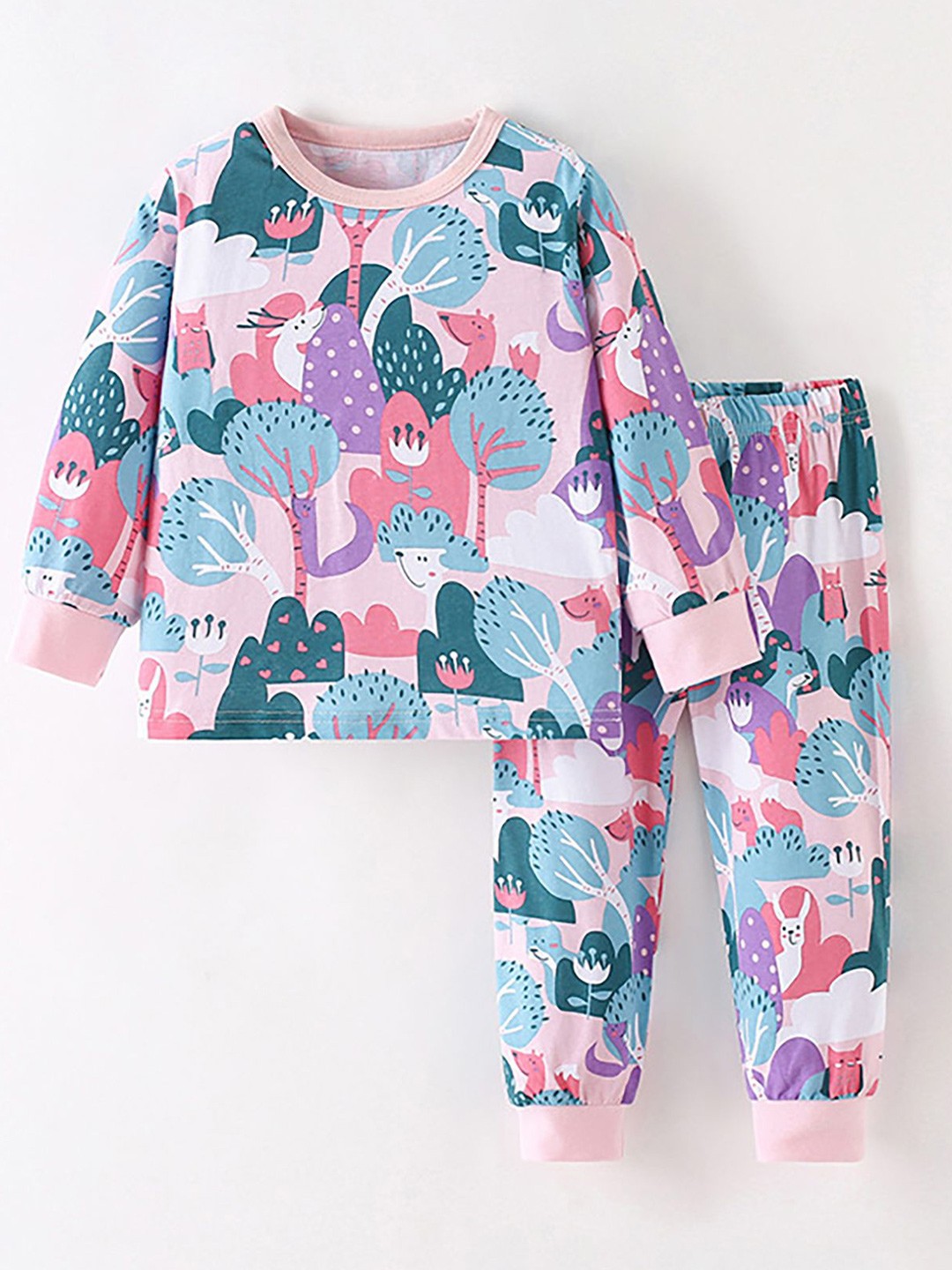 

LULU & SKY Girls Printed Night Suit, Pink